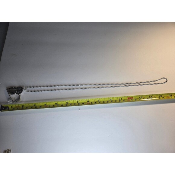 Silver Tone Necklace with Large Heart Pendant and Clear Bead - Picture 4 of 5